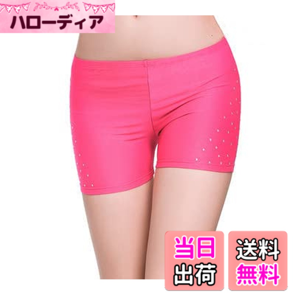 【送料無料】ショートパンツ 透け防止 見せパン フリル ホット インナーパンツ 3分丈 ダンス スカラップ 下着 ペチコート インナー安全ショーツ ベリーダンス ヨガ フィットネス レッスン着 レッスンウェア ヒップホップ ウェア ストレッ 色：ローズ、サイズ：Free Size