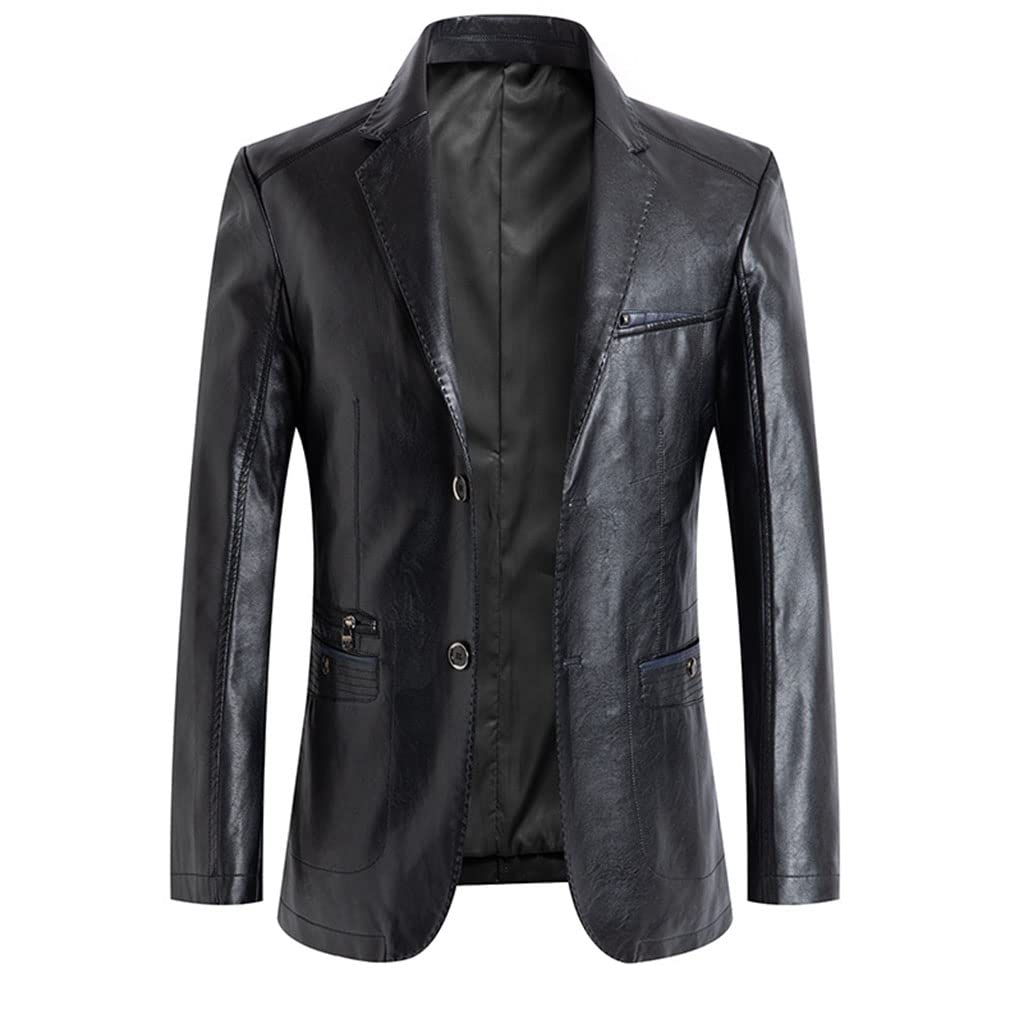 【送料無料】[BARYPORY] レザージャケット メンズ ロング丈ライダースジャケット 無地 長袖 PU レザー コート スリム シングル カジュアル アウター 大きいサイズ 革ジャン 秋春 色：ブラック、サイズ：XL