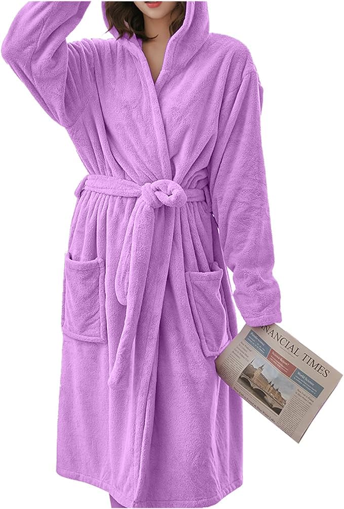 【送料無料】［Bobo&Hanhan］パジャマ バスローブ フード付き レディース メンズ 乾きやすい 吸水 リラックス 腰ベルト付き お風呂上がり ママ 優しい肌触り 男女兼用 カップル ロング ガウン ワンオペ ルームウェア ホテル 部屋着 春夏 色：パープル、サイズ：Free Size
