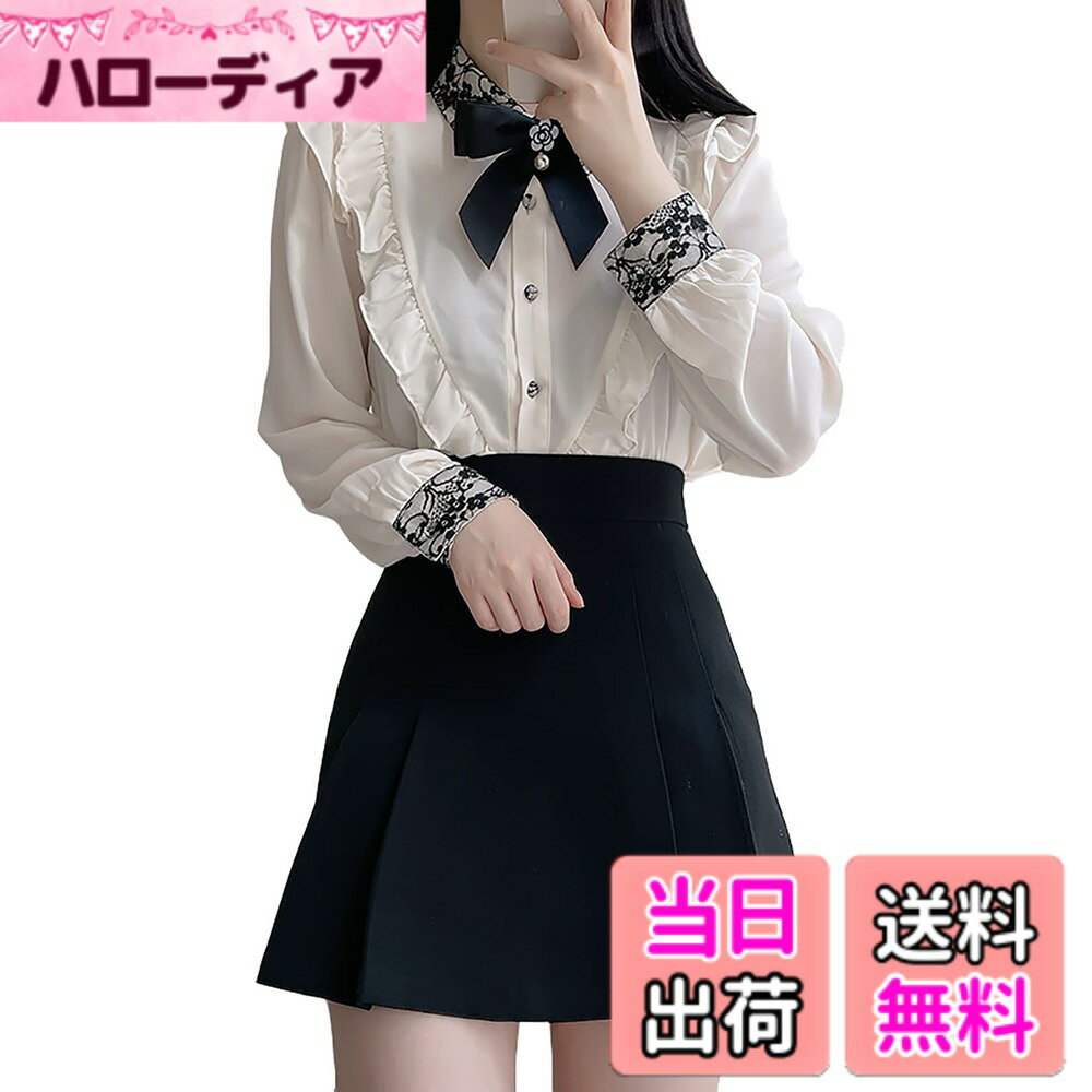 【送料無料】[TOWYYO] 地雷系 かわいい ブラウス レディース 量産型 リボン フリル 花柄 レース 長袖 レディースブラウス シャツ 大人 フェミニン おしゃれ 春 夏 秋 色：ホワイト、サイズ：M