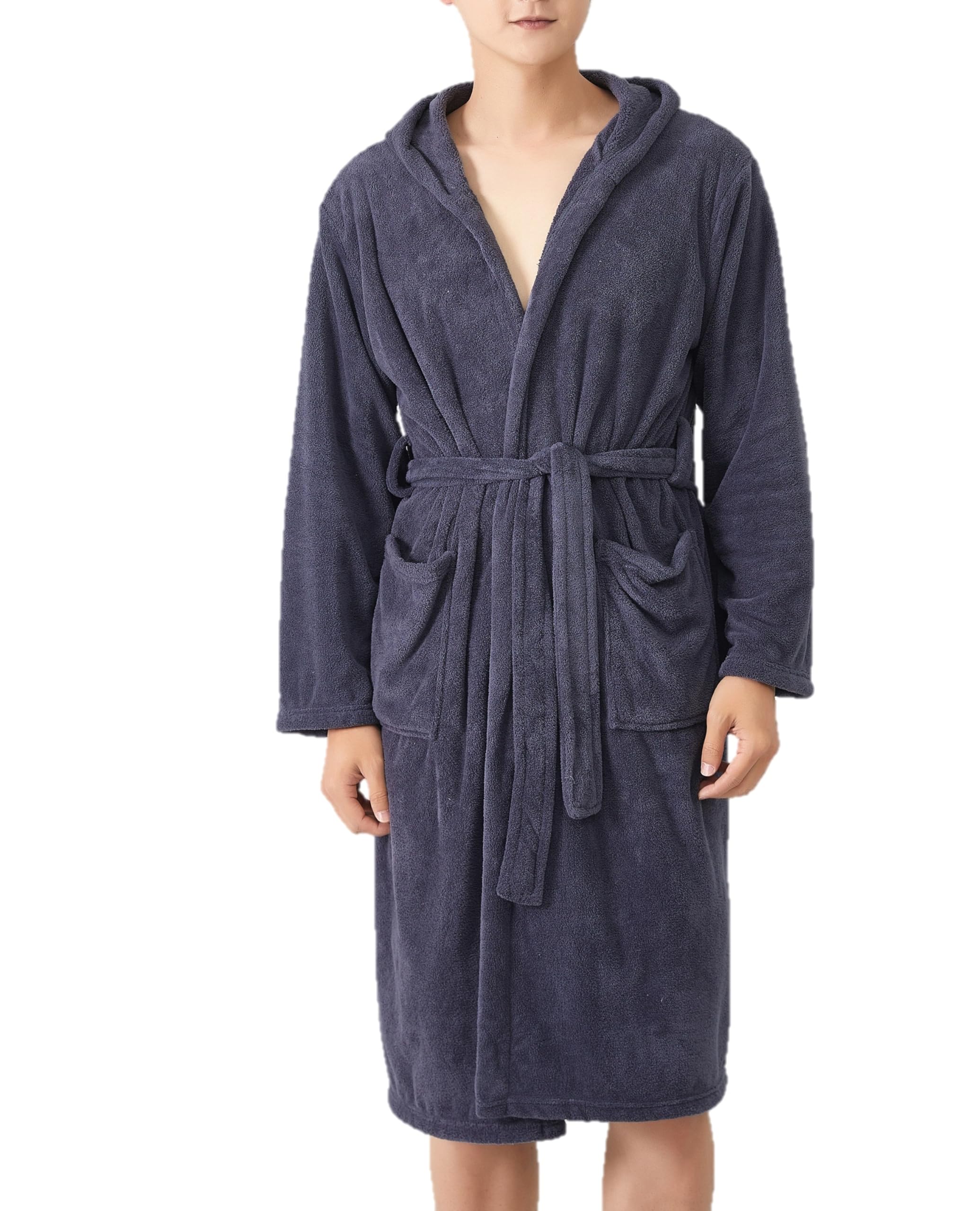 【送料無料】［Bobo&Hanhan］パジャマ バスローブ フード付き レディース メンズ 乾きやすい 吸水 リラックス 腰ベルト付き お風呂上がり ママ 優しい肌触り 男女兼用 カップル ロング ガウン ワンオペ ルームウェア ホテル 部屋着 春 色：チャコール、サイズ：Free Size