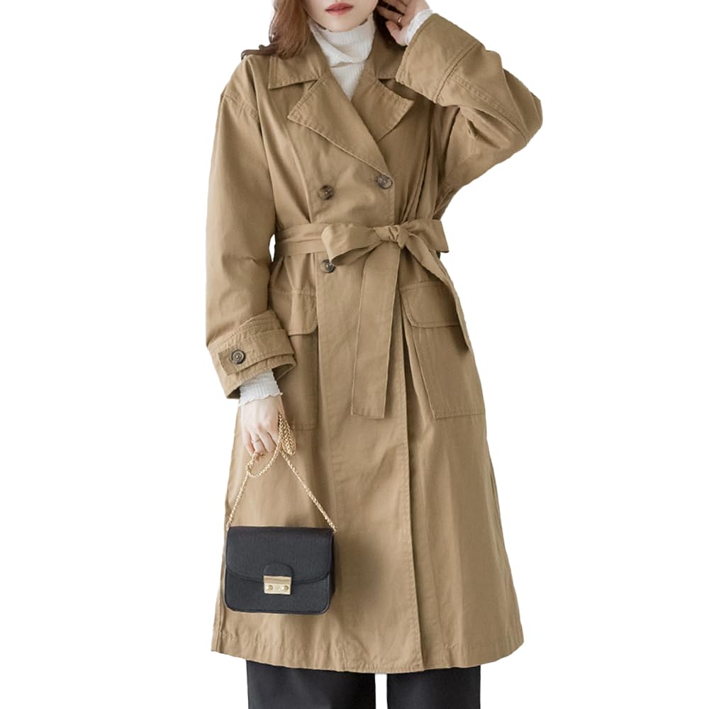【送料無料】[atONE] [アットワン] ツイル トレンチコート スプリングコート 春コート レディース 大きいサイズ ベージュ カーキ ブラック トレンチ ライトアウター 羽織 コート 春 秋 冬 ladies m l ll 3l 4l 5l 色：ベージュ、サイズ：M-L