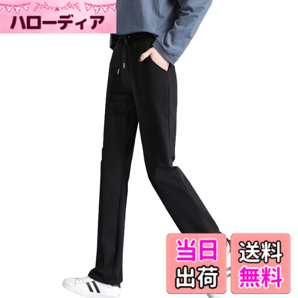 【送料無料】[Ptika] ロングパンツ レディース ストレッチ ストレート スウェット スポーツウェア 春 秋 冬 色：ブラック、サイズ：L