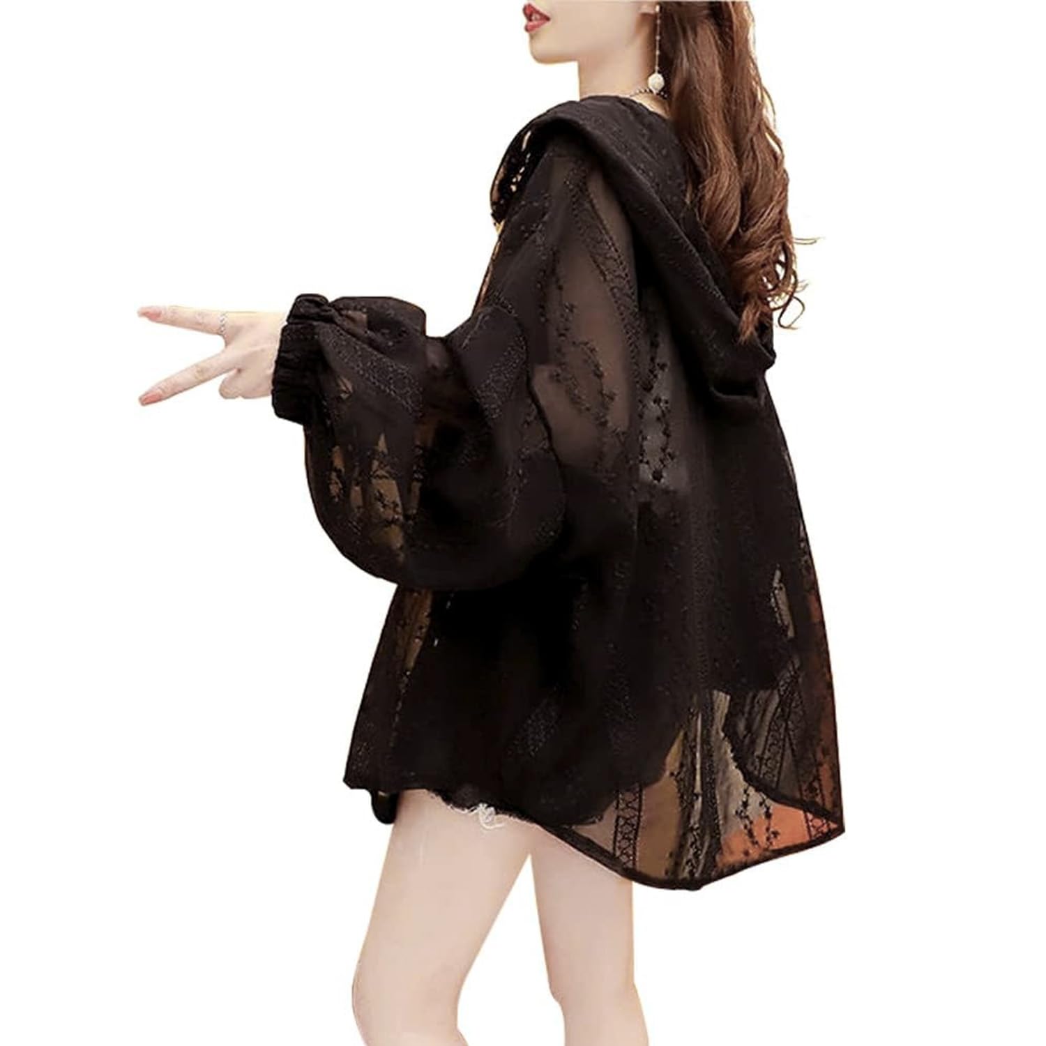 【送料無料】[AUSKY] カーディガン レディース 刺繍 シフォン UVカット トップス 冷房対策 シアー感チ..