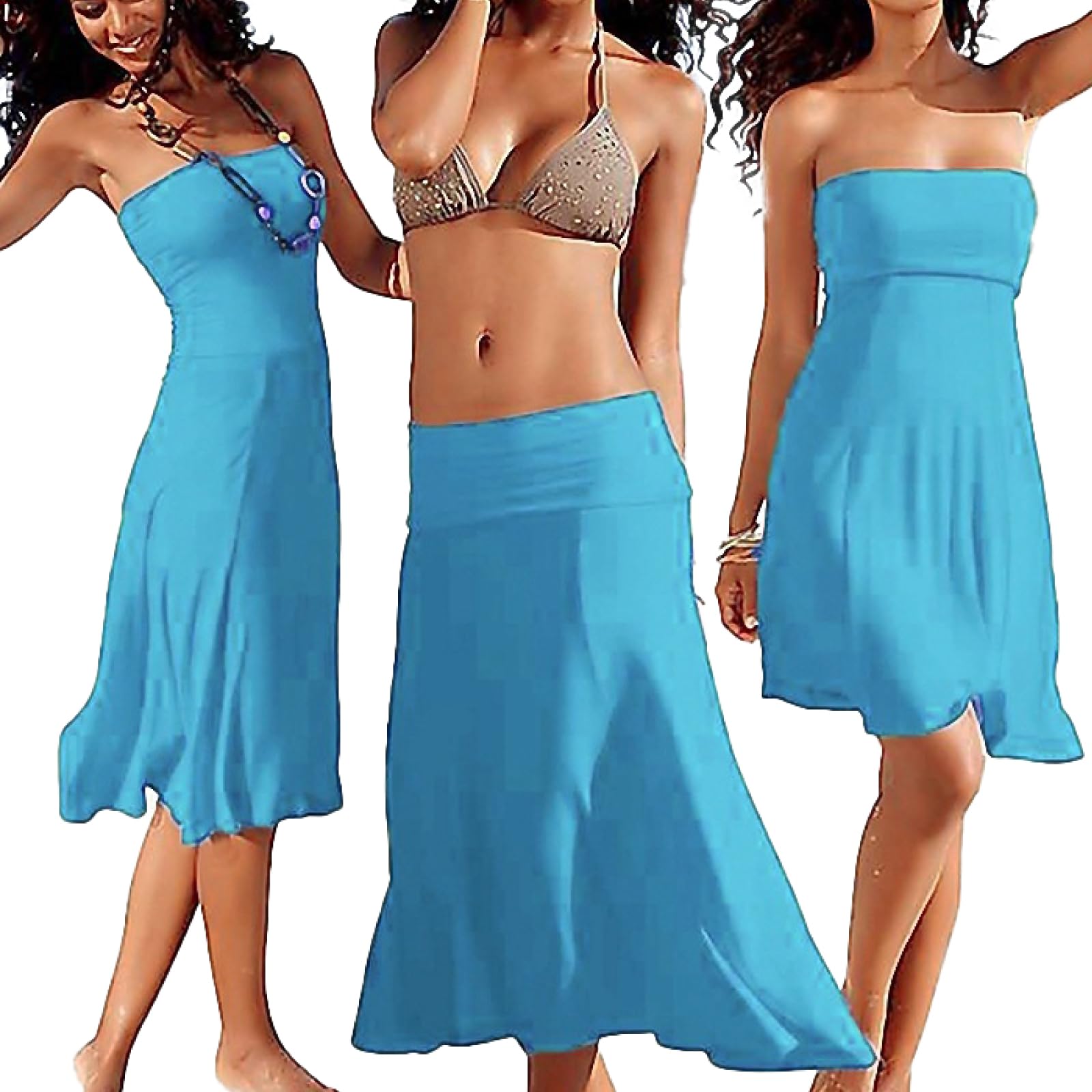 【送料無料】[RONGUI] ビーチドレス 水着の上に着る ワンピース ロング ショート スカート レディース 大きいサイズ 夏 (JP, アルファベット, S, ブルー（青）) 色：ブルー