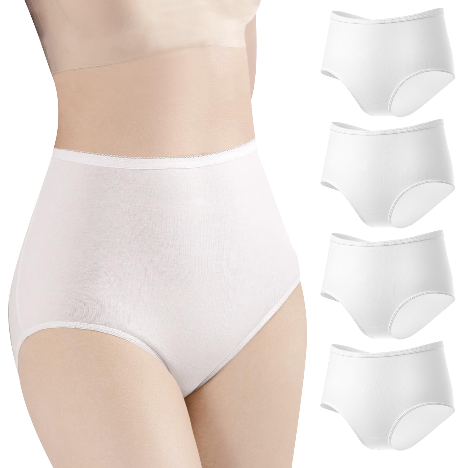 【送料無料】[RONGUI] ハイウエスト 使い捨てパンツ 大きいサイズ 綿100% 深ばき レディース ショーツ 4枚セット 入院 色：ホワイト、サイズ：2XL