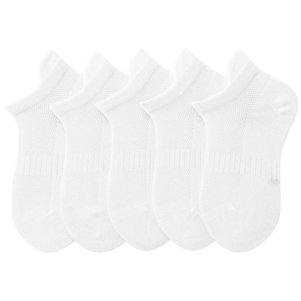 【送料無料】[eipatu] キッズ 靴下 男の子 女の子 ガールズ メッシュ 春夏 ボーイズ 子供 赤ちゃん ジュニア ソックス クルー丈 アウトドア 綿 スクールソックス くつした 5足セット 通園通学 色：ホワイト、サイズ：XL