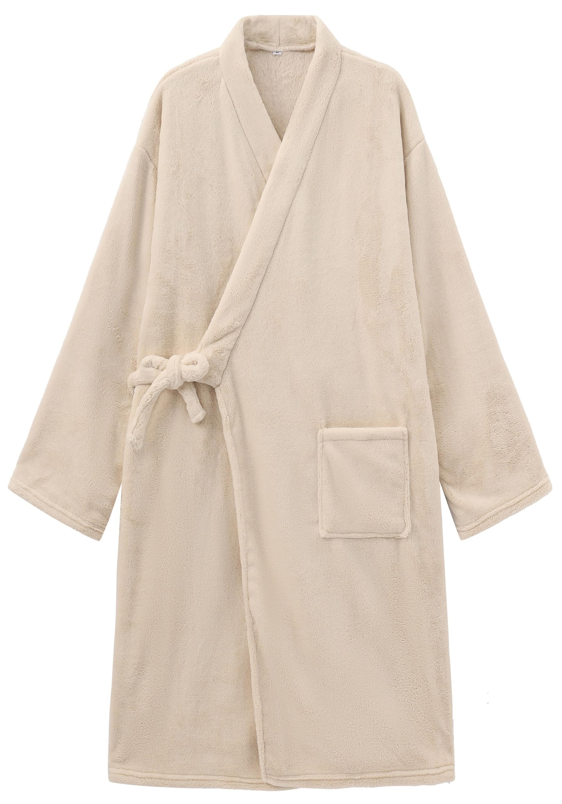 【送料無料】[Bobo & Hanhan] パジャマ バスローブ レディース ハート柄 吸水 お風呂上がり フランネル 優しい肌触り ロング ナイトガウン ルームウェア 着る毛布 寝巻き 着るブランケット ホテル 部屋着 春夏秋冬 色：アイボリー、サイズ：M