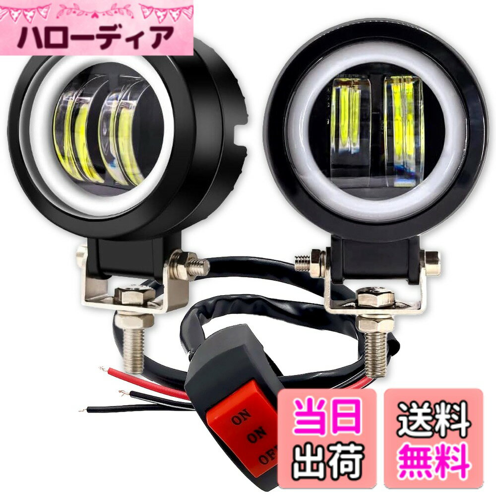 【送料無料】PIENSE フォグランプ バイク LED 汎用 イカリング 20W 丸型 防水 IP65 12V/24V 2個 スイッチ/ステー付き 色：ブラック