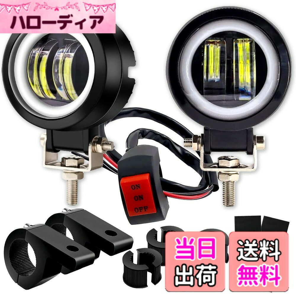 【送料無料】PIENSE フォグランプ バイク LED 汎用 イカリング 20W 丸型 防水 IP65 12V/24V 2個 スイッチ/ステー付き 色：ブラック