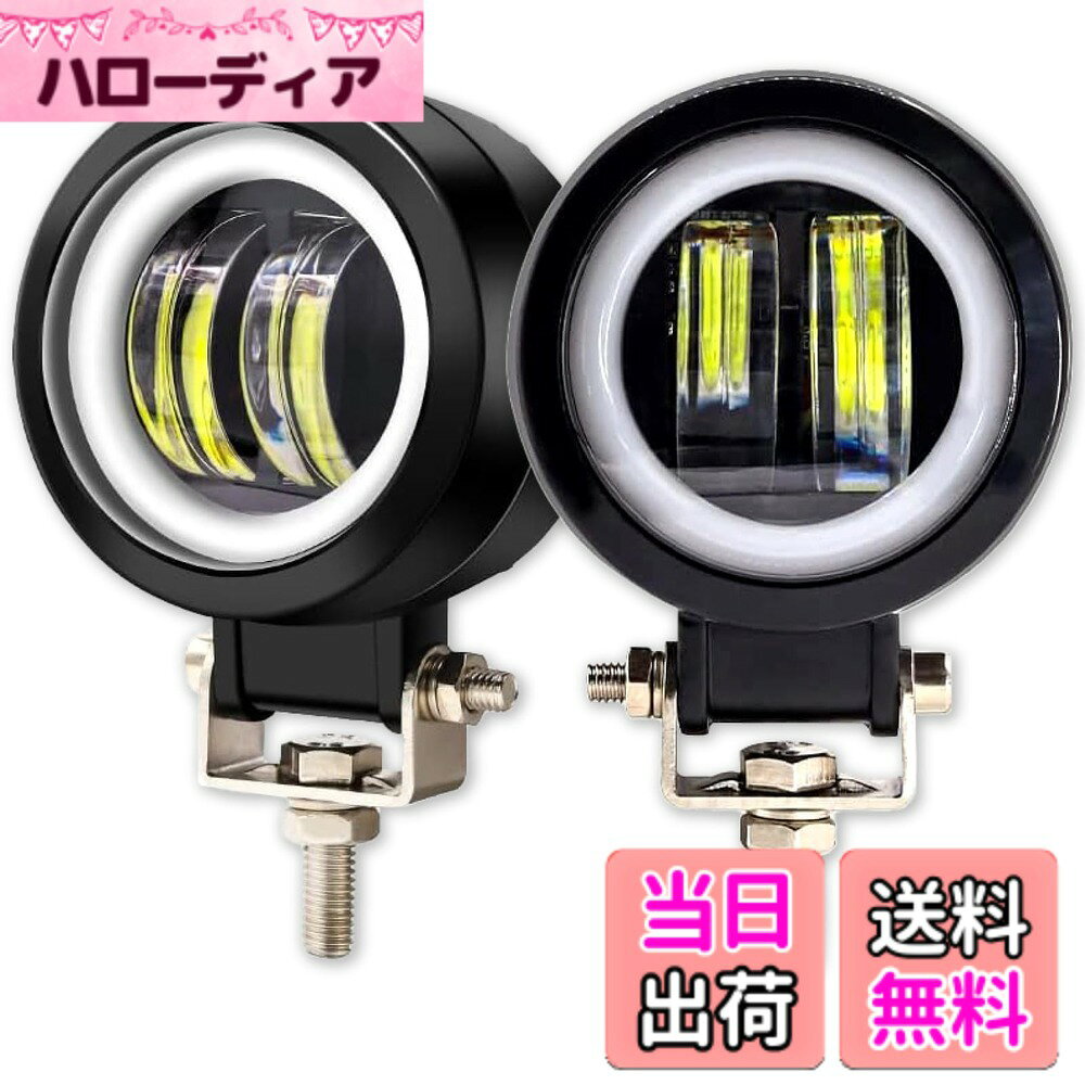 【送料無料】PIENSE フォグランプ バイク LED 汎用 イカリング 20W 丸型 防水 IP65 12V/24V 2個 スイッチ/ステー付き 色：ブラック