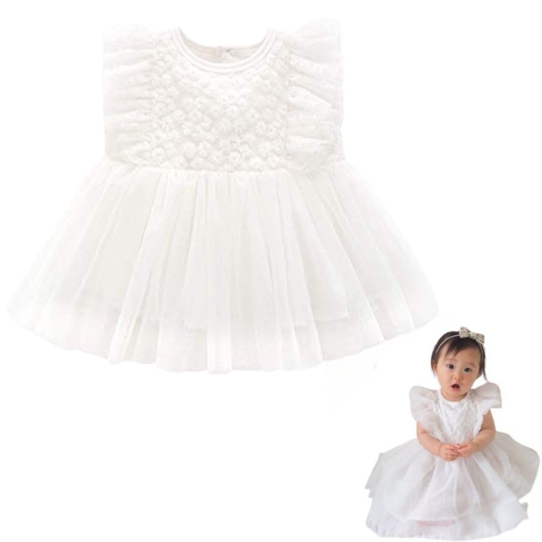 【送料無料】[germeyshop] ベビードレス セレモニードレス 赤ちゃん ワンピース ハーフバースデー 60 70 80 半袖 チュール 色：ホワイト、サイズ：70