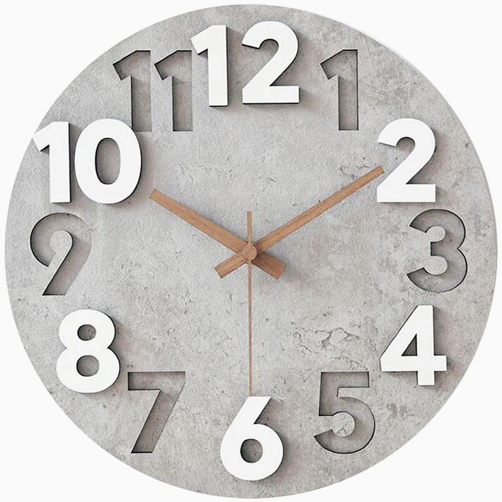 【送料無料】壁掛け時計 北欧 おしゃれ 音がしない 3D立体数字 掛け時計 ウォールクロック クロックインテリア欧米風 静音 見やすい 立体数字 直径30cm 静音 非電波 色：ライトグレー、サイズ：12インチ（直径30 cm）