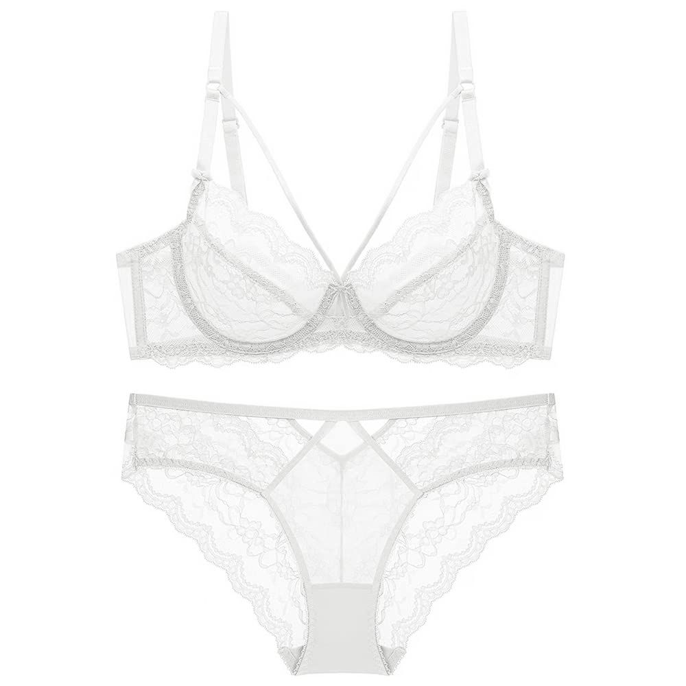 【送料無料】[Guoeappa] インナーセット 総レース プラブラ&ショーツ セクシー ランジェリー 下着 女性 レディース 色：ホワイト、サイズ：E80
