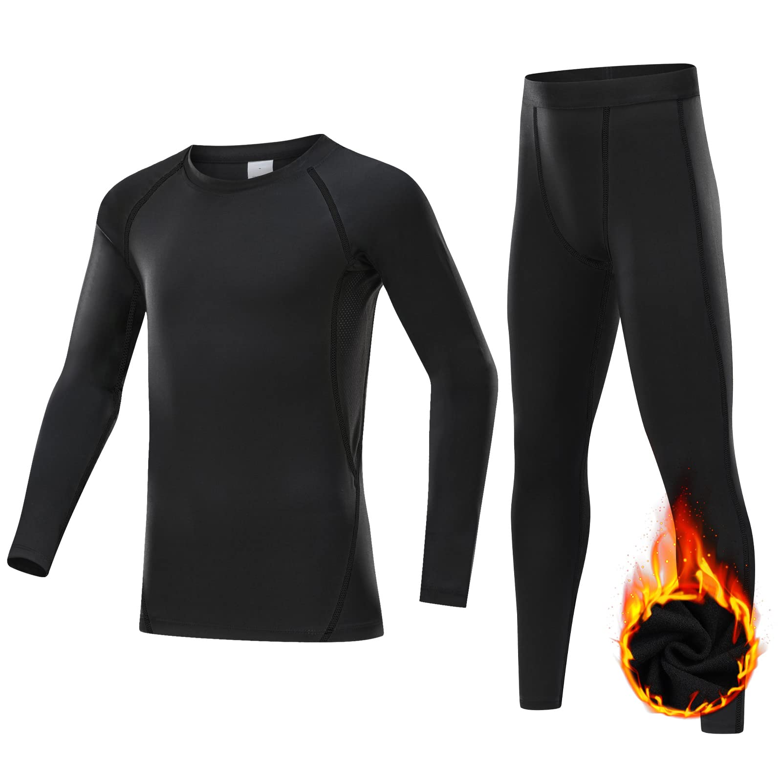 【送料無料】[Guooolex] スポーツインナー キッズ 上下セット コンプレッションウェア スポーツタイツ スパッツ シャツ 長袖 パワーストレッチ 吸汗速乾 色：ブラックブラック（上下セット）裏起毛、サイズ：120