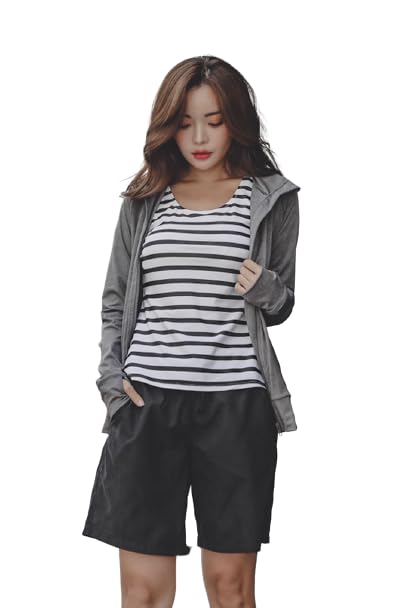 【送料無料】[growncharm] 水着 レディース タンキニ 体型カバー ラッシュガード タンクトップ ショートパンツ ショーツ【UPF50+ UVカット加工】【4点セット】[SW18B2-05] 色：Bグレー、サイズ：S