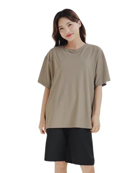 【送料無料】[growncharm] 水着 レディース 体型カバー タンキニ セパレート Tシャツ タンクトップ ショートパンツ ショーツ【UPF50+ UVカット加工】【4点セット】[SWSB01] 色：モカ、サイズ：3L