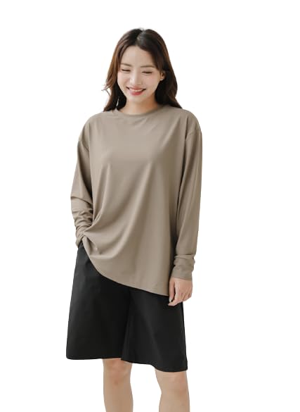 【送料無料】[growncharm] 水着 レディース 体型カバー タンキニ セパレート Tシャツ 長袖 タンクトップ ショーツ ショートパンツ【UPF50+ UVカット加工】【4点セット】[SWSB02] 色：モカ、サイズ：3L