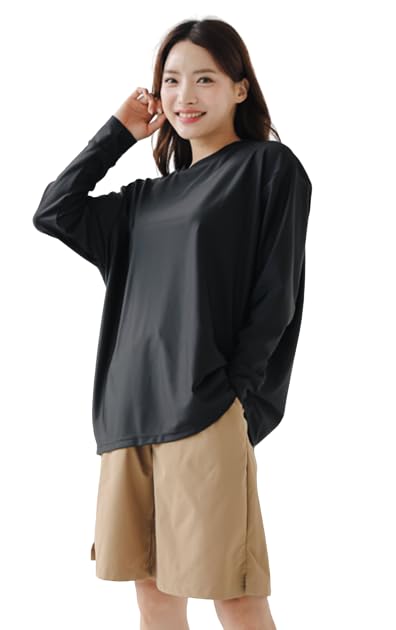 【送料無料】[growncharm] 水着 レディース 体型カバー タンキニ セパレート Tシャツ 長袖 タンクトップ ショーツ ショートパンツ【UPF50+ UVカット加工】【4点セット】[SWSB02] 色：ブラック、サイズ：M