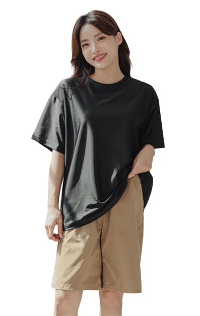 【送料無料】[growncharm] 水着 レディース 体型カバー タンキニ セパレート Tシャツ タンクトップ ショートパンツ ショーツ【UPF50+ UVカット加工】【4点セット】[SWSB01] 色：ブラック、サイズ：LL
