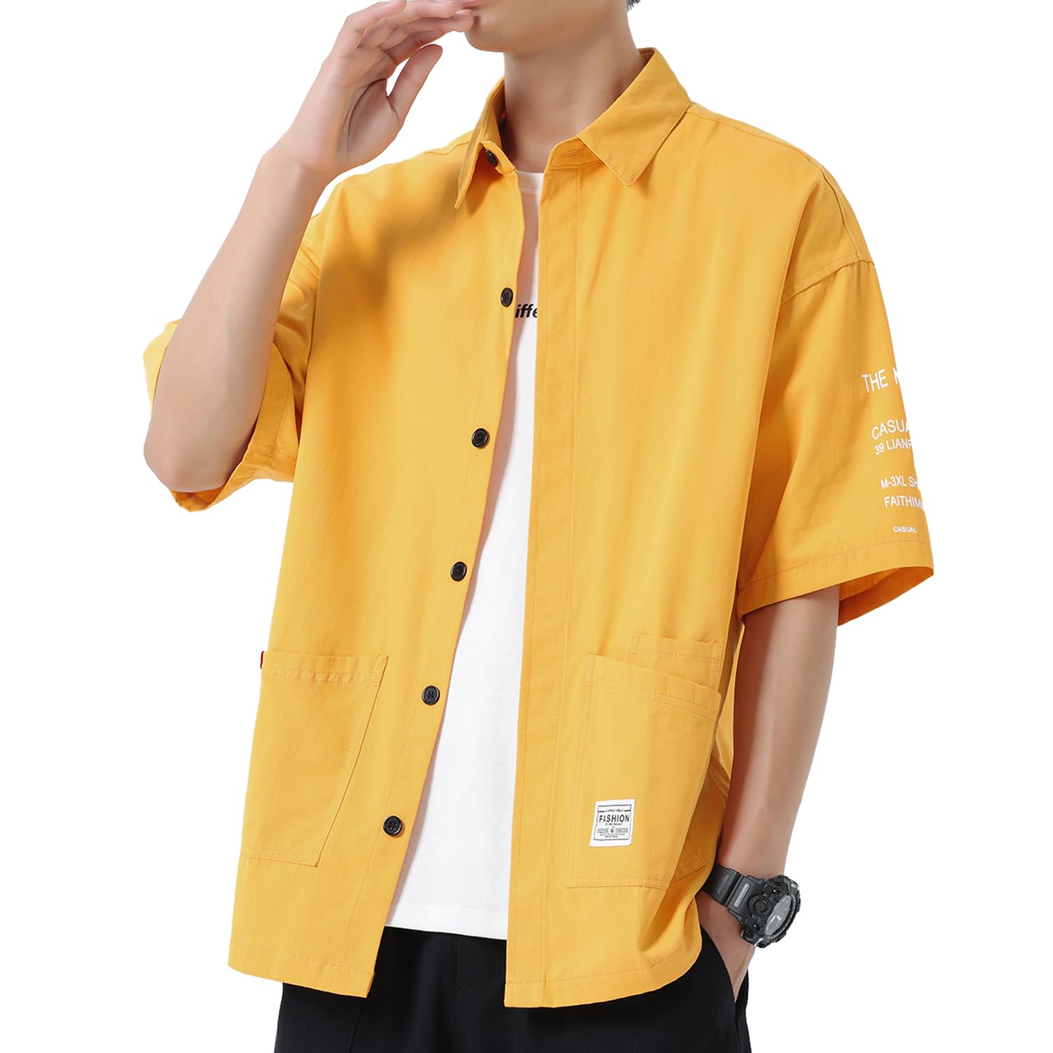 【送料無料】[FUZHIHUA] 夏服 シャツ メンズ 半袖 五分袖 吸汗速乾 通気性 汗染み防止 快適な 柔らかい..