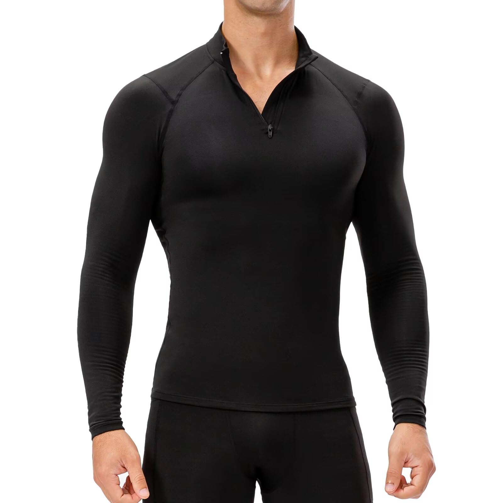 【送料無料】[Guooolex] コンプレッションウェア 長袖 メンズ 裏起毛 秋 冬用 防寒インナー スポーツインナー アンダーシャツ ランニングウェア 上 コンプレッション インナー シャツ 軽量保温 色：ブラック、サイズ：L