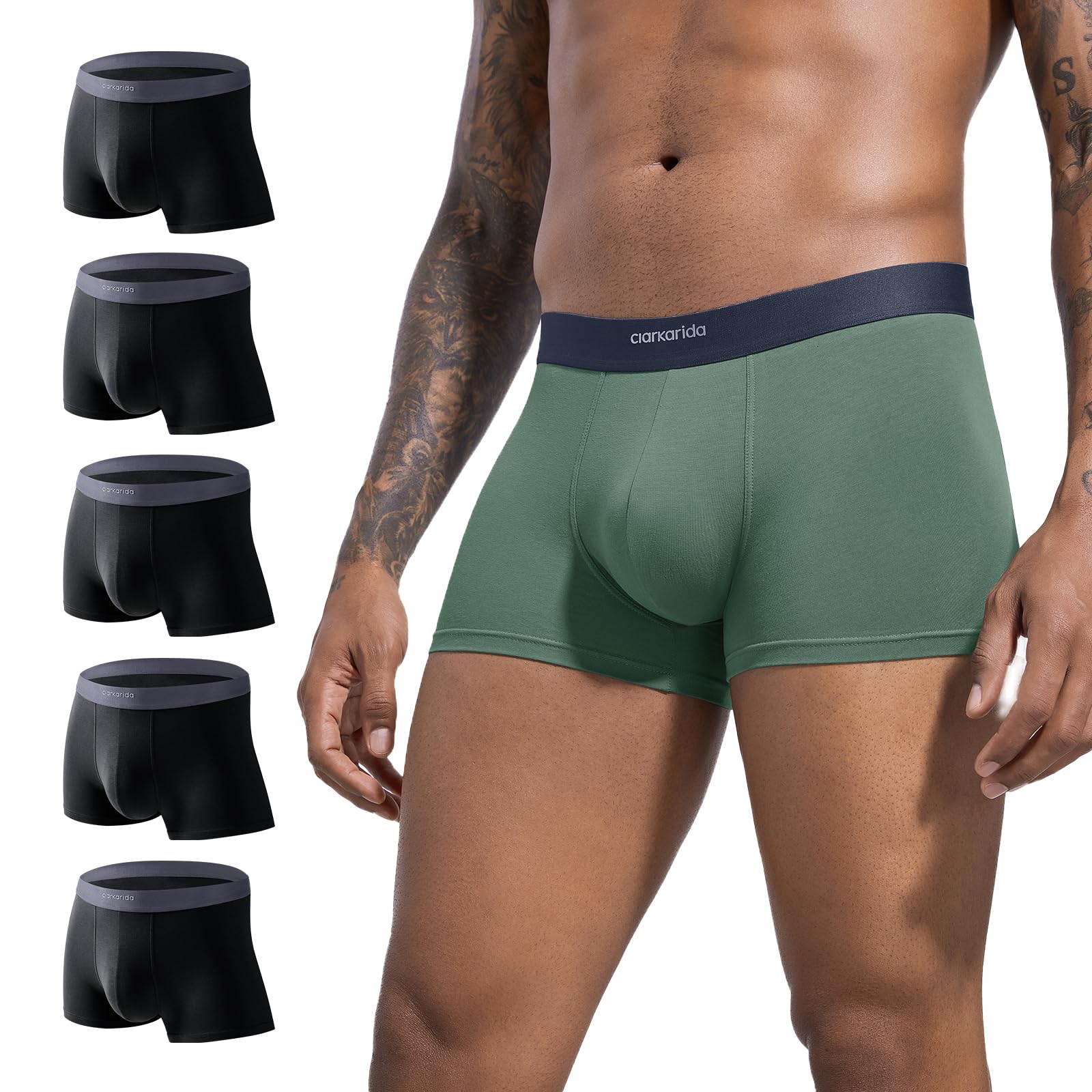 【送料無料】[ClarKarida] ボクサーパンツ メンズ 前閉じ 綿 吸水速乾 男性用下着 ボクサーブリーフ 5枚セット 色：ブラックx5、サイズ：XL