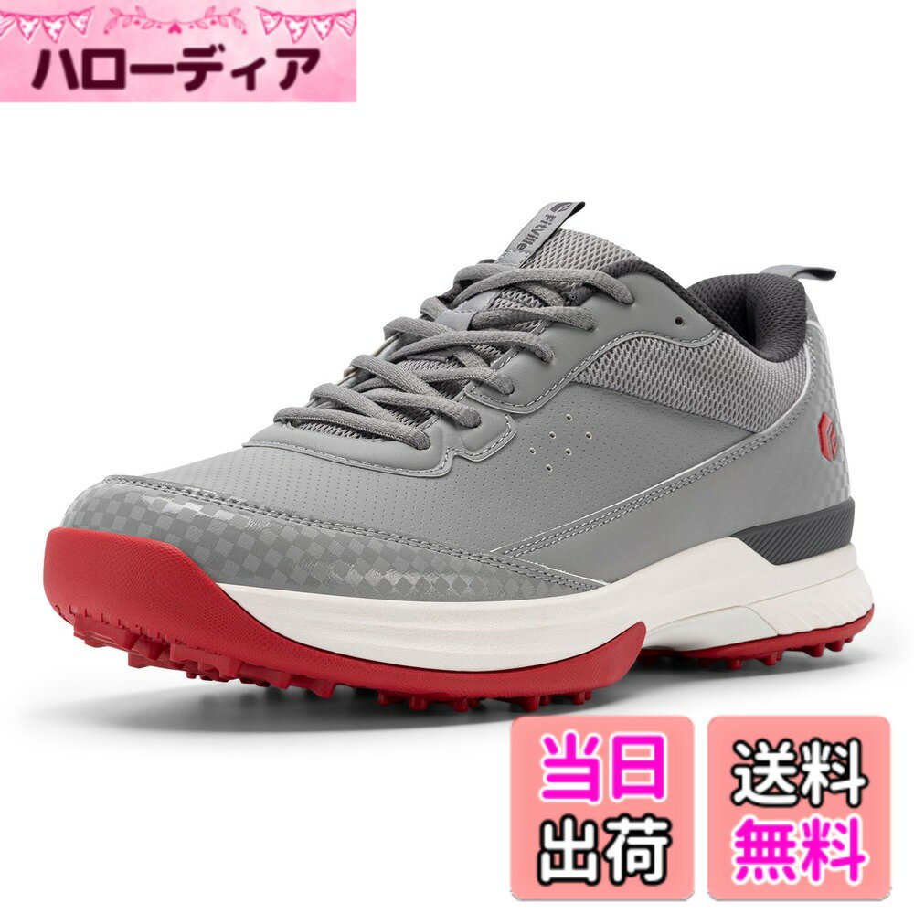 【送料無料】[FitVille] 幅広 ゴルフシューズ メンズ 2E 4E プロゴルフ靴 ソフトスパイク付き 軽量 防水 防滑 色：アサグレー、サイズ：26.0 cm 2E