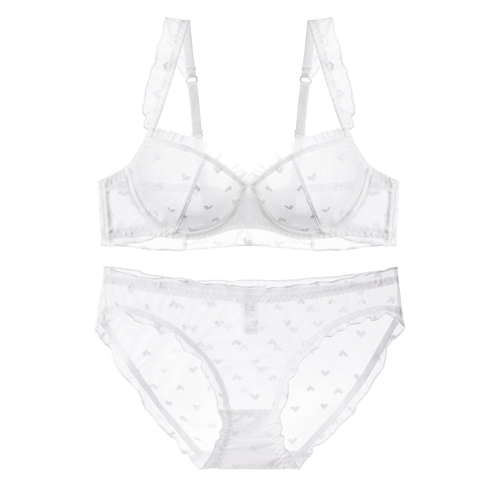 【送料無料】[Guoeappa] レースハート刺繍ソフトワイヤー ランジェリー下着セット 可愛いブラジャーパンティセット 色：ホワイト、サイズ：D80