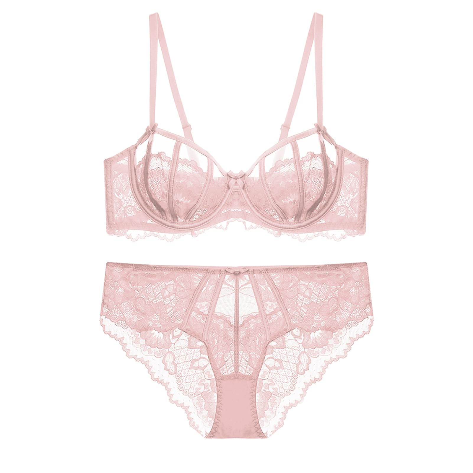 【送料無料】[Guoeappa] レディース レース 半カップ ブラ ショーツ セット セクシーランジェリー 上下 女性 シースルー 下着 セット 色：ピンク、サイズ：B80