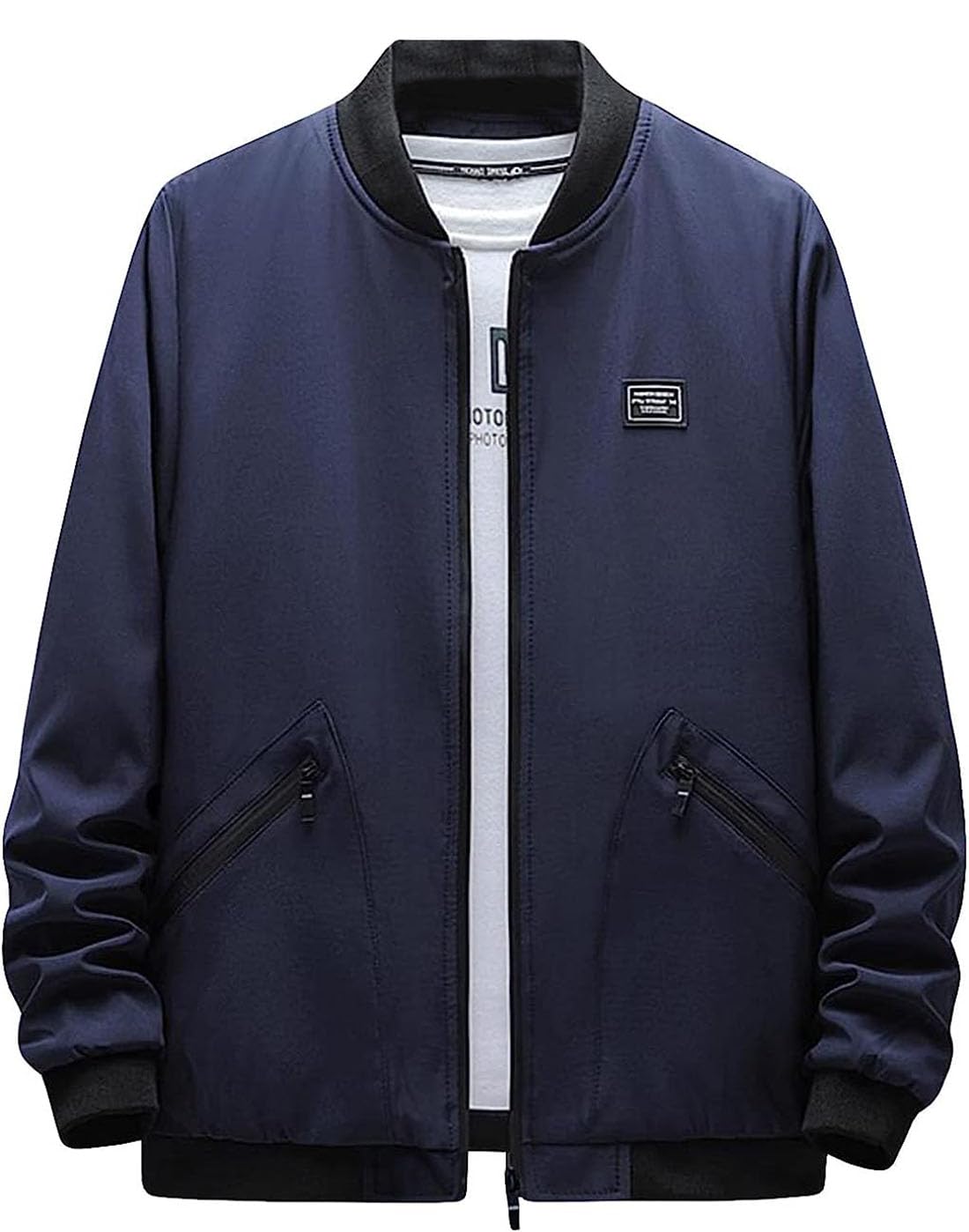 【送料無料】[EASTEMPO] ジャケット メンズ カジュアル 秋冬 ビジネス 裏起毛 ma-1 おしゃれ 無地 ブルゾン ゆったり 防風 大きいサイズ 色：ネイビー、サイズ：L