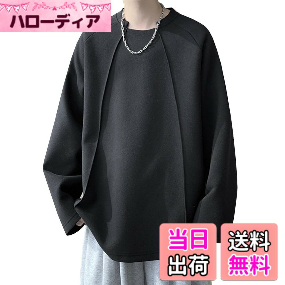乐天商城 - 【送料無料】[EASTEMPO] tシャツ メンズ 長袖 秋 カジュアル おしゃれ 無地 ゆったり 大きいサイズ 色：ブラック、サイズ：2XL