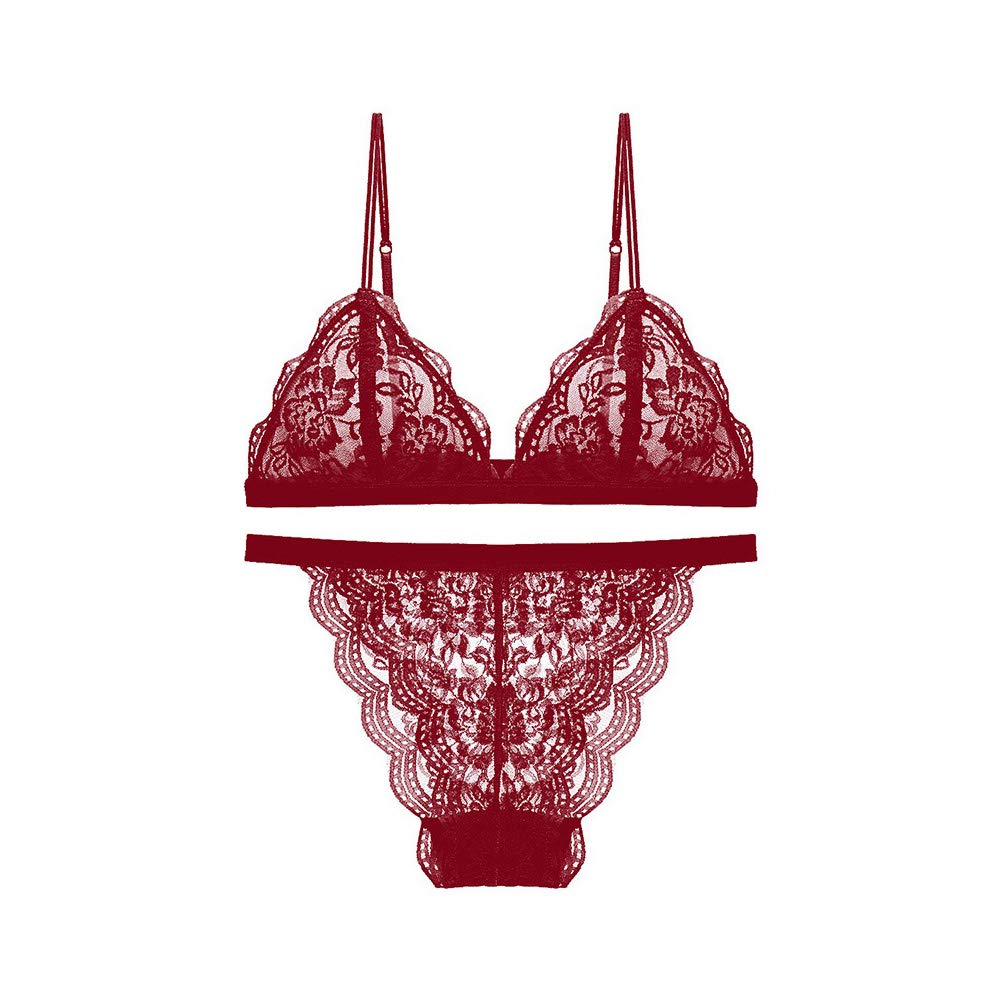 【送料無料】[Guoeappa] レース ノンワイヤー ブラジャーショーツ上下 2点セット レディース セクシー下着 女性 セット A-Cカップ 快適な着心地 ブラジャー 普段や寝ながら 色：レッド、サイズ：M