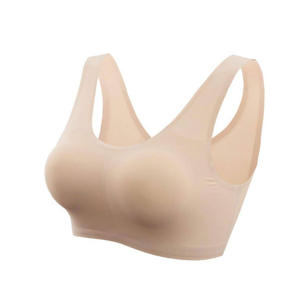 【送料無料】[Happy Smiles] ブラジャー ノーワイヤ カップ付き ハーフトップ 夜用ブラ シームレスブラ カップ付きハーフトップスポーツブラ ノンワイヤーブラ 色：ベージュ、サイズ：XL