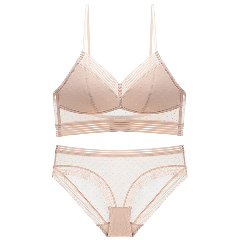 【送料無料】[Guoeappa] レース ノンワイヤー ブラジャーショーツ上下 2点セット レディース セクシー下着 女性 セット A-Cカップ 快適な着心地 ブラジャー 普段や寝ながら 色：ベージュ、サイズ：XL