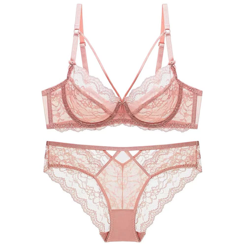 【送料無料】[Guoeappa] インナーセット 総レース プラブラ&ショーツ セクシー ランジェリー 下着 女性 レディース 色：ピンク、サイズ：E80