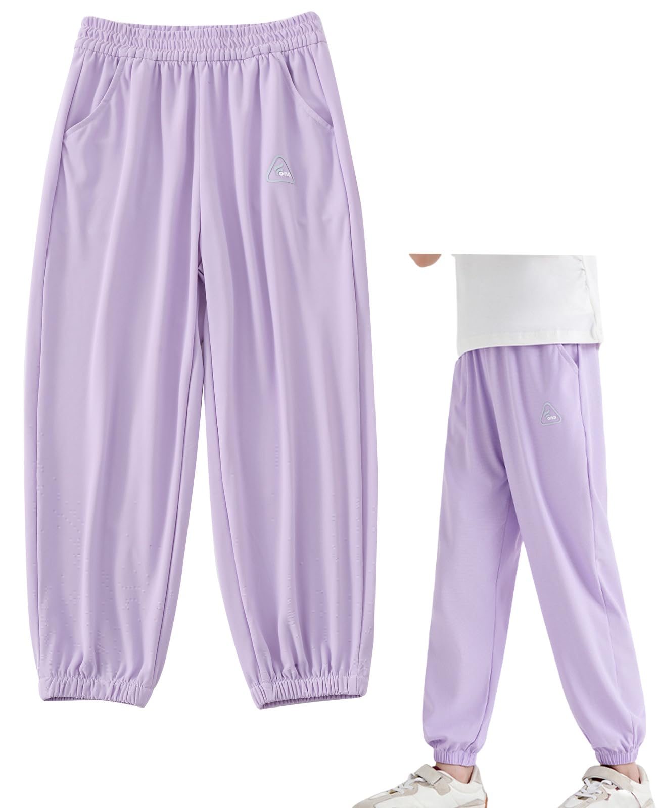 【送料無料】[HahaNice] キッズ 長ズボン ロングパンツ 男の子 女の子 子供服 ナイロンパンツ ひんやり UVカット 防虫 接触冷感 通気 速乾 薄手 鹿の子 夏服 涼しい 吸水 柔軟 クールマックス ジュニア クーラー 冷房ウェア スポーツ 無地110 色：パープル、サイズ：160