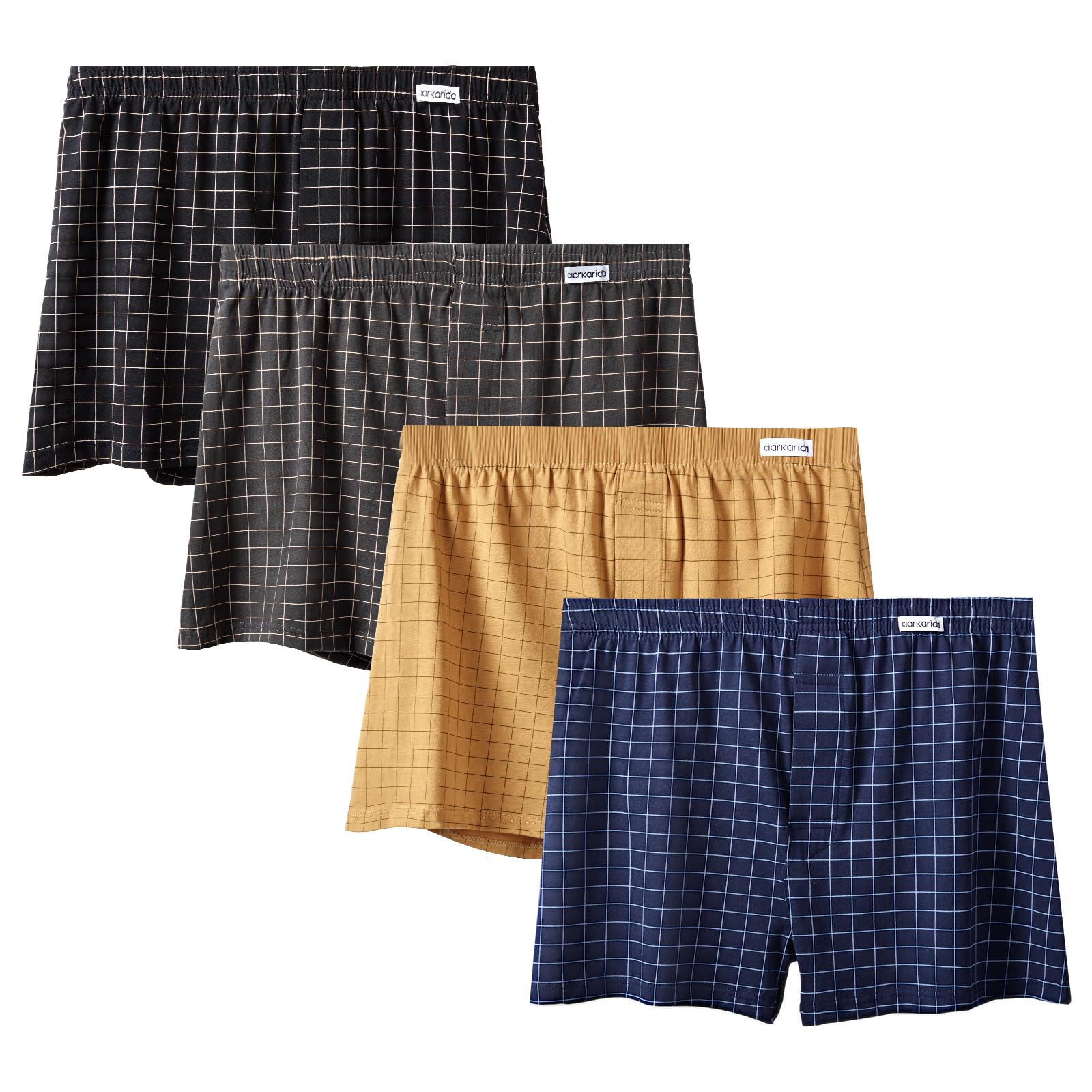 【送料無料】[ClarKarida] ニット トランクス メンズ 下着 大きいサイズ 前開き ボタン付き メンズ 4枚組 セット 色：ブラック+グレー+カーキ+ブルー、サイズ：3XL
