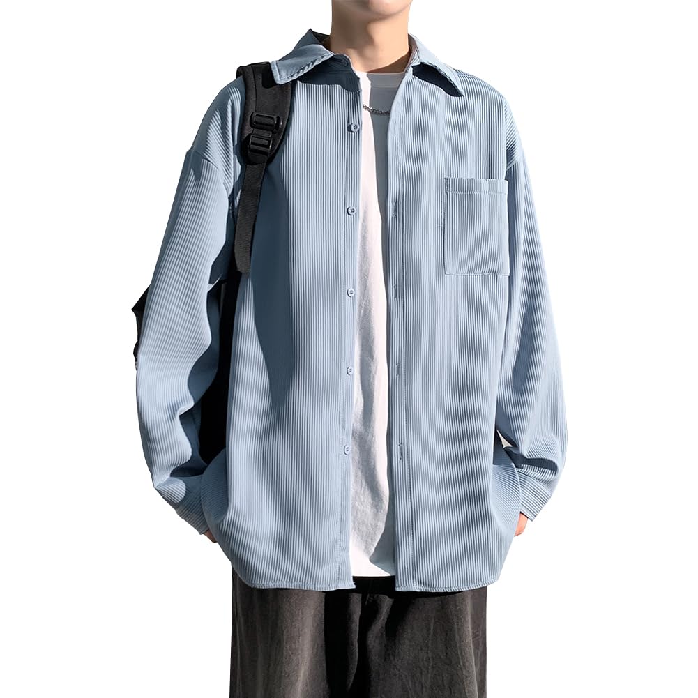 【送料無料】[FUZHIHUA] シャツ メンズ 長袖 春秋服 ワイシャツ ビジネス カジュアル yシャツ ゆったり 大きい サイズ おしゃれ 服 軽い 柔らかい かっこいい トップス 形態安定 無地 シンプル オシャレ 色：#05:ライトブルー、サイズ：M