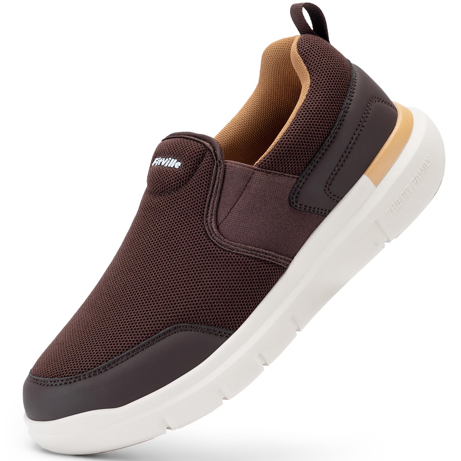【送料無料】[FitVille] スニーカー スリッポン メンズ 幅広 2E 4E ウォーキングシューズ 通気 軽量 厚底 ランニングシューズ 運動靴 スパットシューズ メッシュ 脱ぎ履きしやすい 手を使わずに履ける 色：コーヒー、サイズ：27.5 cm 4E