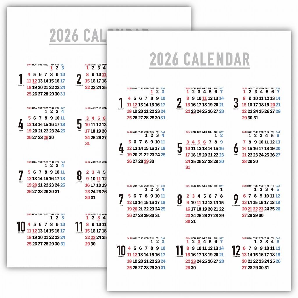 【送料無料】シンプル 年間カレンダー 1枚もの お風呂ポスター 防水 B3 年表 壁掛け 大判 Archest 色：..