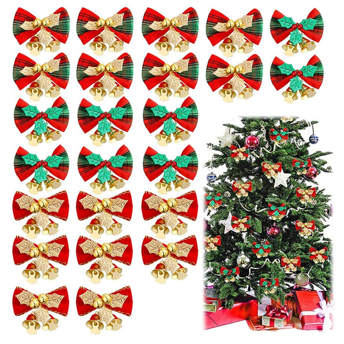 【送料無料】Forhomelife クリスマス 飾り リボン ツリー オーナメント 蝶結び レッド ゴールド シルバ..