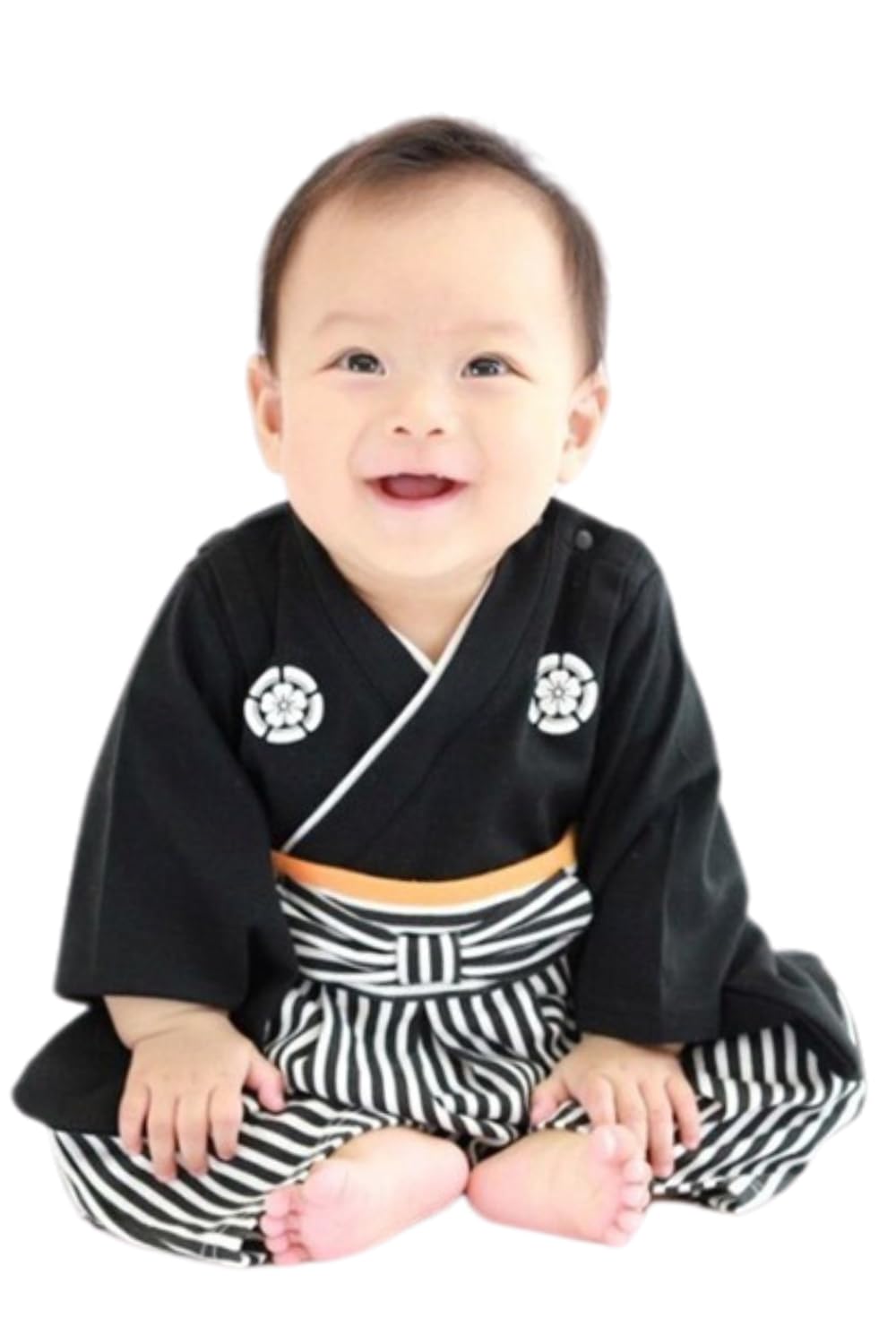【送料無料】[EnDast] ベビー服 和装 袴 ロンパース 記念撮影 フォーマル 着物 子供服 男の子 七五三 端午の節句 お食い初め お宮参り 70cm 80cm 90cm 100cm 色：ブラック、サイズ：100