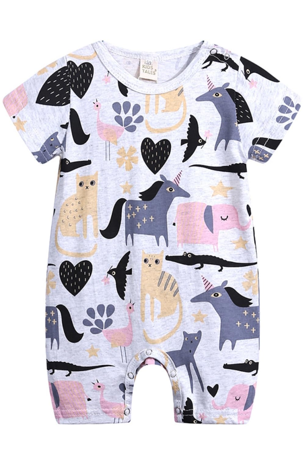 【送料無料】[EnDast] 半袖 5分丈 イラスト柄 ロンパース やわらか素材 韓国子供服 おしゃれ 乳幼児 キッズ ベビー服 59cm 60cm 66cm 70cm 73cm 80cm 90cm 色：D、サイズ：59