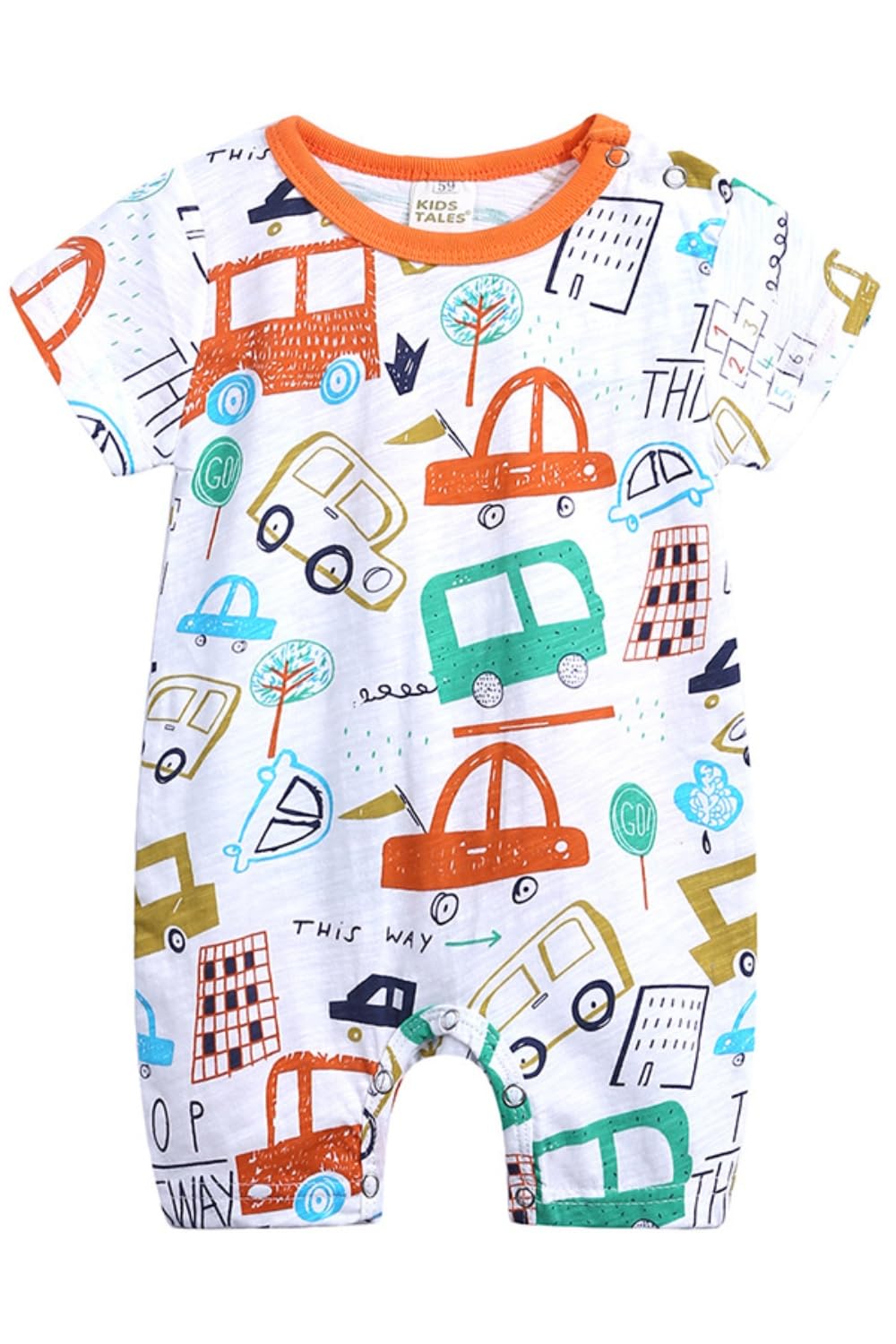 【送料無料】[EnDast] 半袖 5分丈 イラスト柄 ロンパース やわらか素材 韓国子供服 おしゃれ 乳幼児 キッズ ベビー服 59cm 60cm 66cm 70cm 73cm 80cm 90cm 色：A、サイズ：66