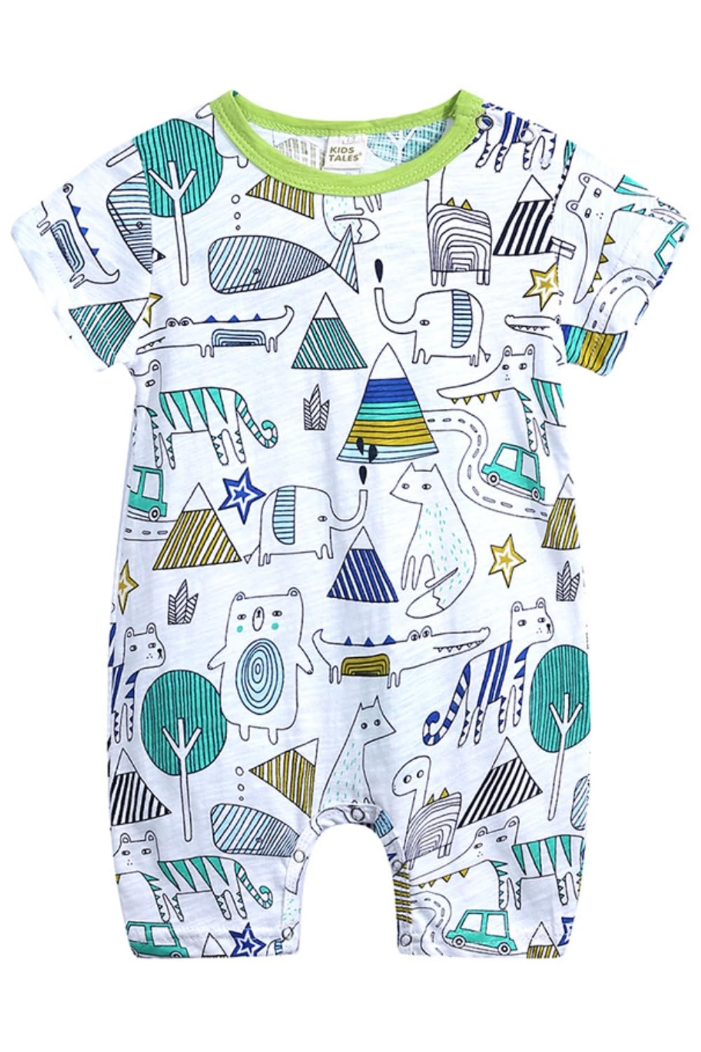 【送料無料】[EnDast] 半袖 5分丈 イラスト柄 ロンパース やわらか素材 韓国子供服 おしゃれ 乳幼児 キッズ ベビー服 59cm 60cm 66cm 70cm 73cm 80cm 90cm 色：B、サイズ：59