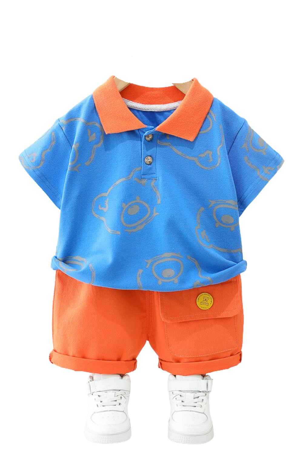 【送料無料】[EnDast] 2点セット 半袖 襟付き ポロシャツ 短パン ハーフパンツ 半ズボン セットアップ 上下セット 男の子 キッズ ベビー服 春夏 80cm 90cm 100cm 110cm 120cm 色：ブルー、サイズ：120