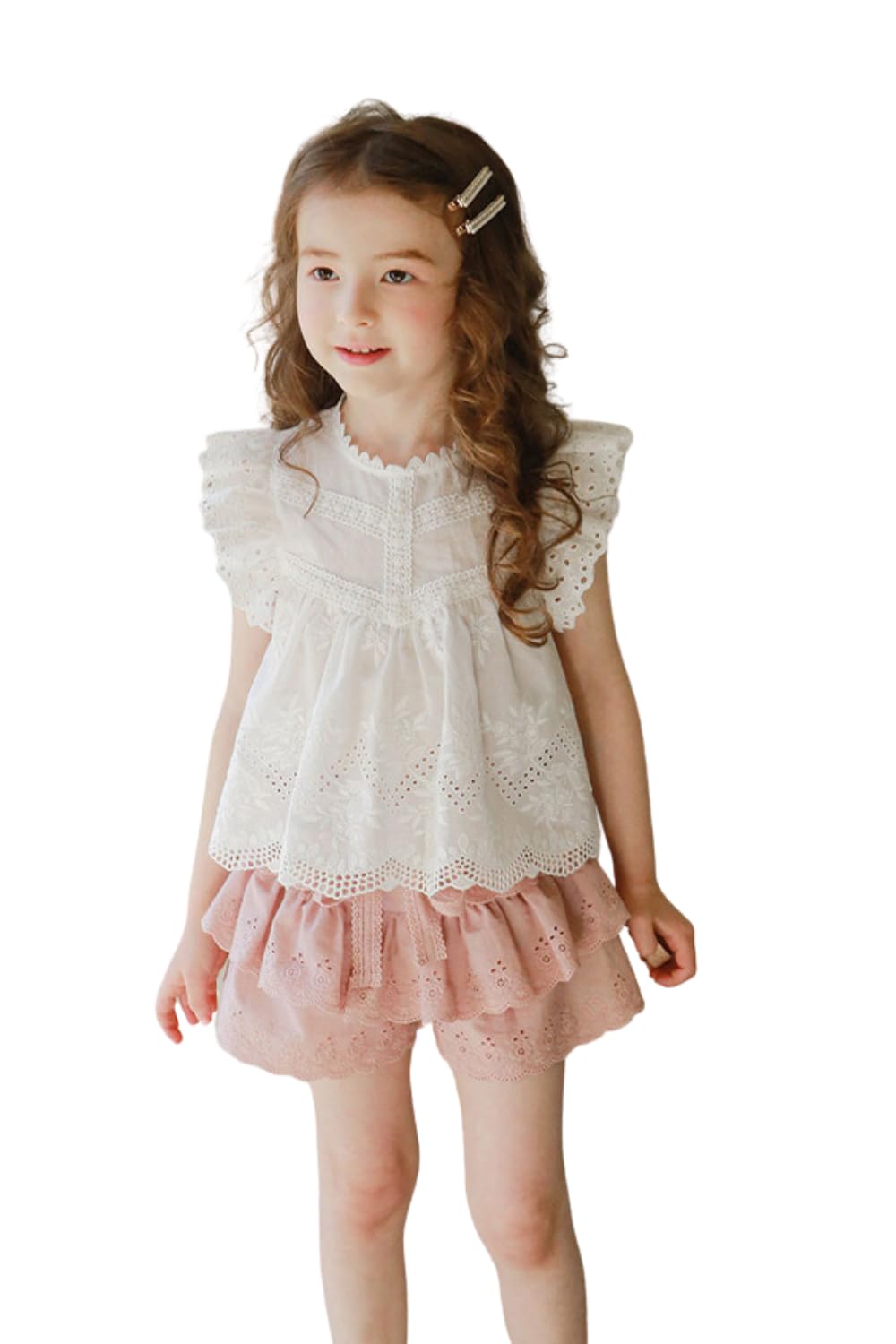 【送料無料】[EnDast] レース 半袖 トップス シャツ 韓国子供服 フォーマル 女の子 キッズ ガールズ 春夏 かわいい きれい 90cm 100cm 120cm 130cm 140cm 150cm 色：ホワイト、サイズ：120