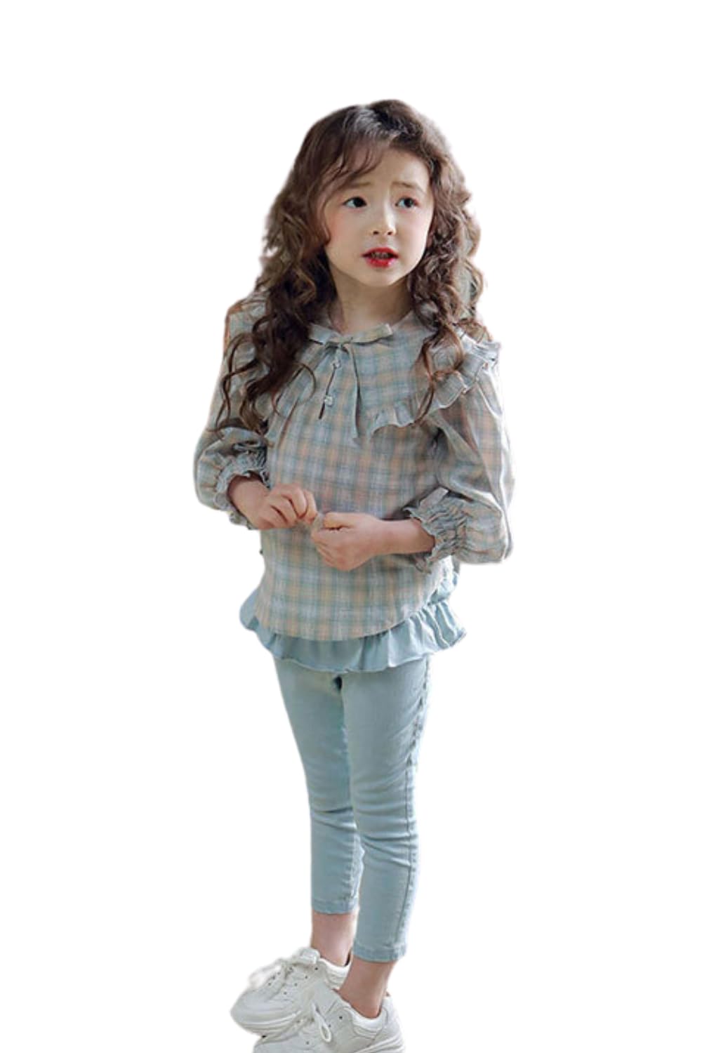 【送料無料】[EnDast] フリル付き ジーンズ 韓国子供服 綿 ジーパン かわいい パンツ 女の子 キッズ ガールズ 子供用 90cm 100cm 120cm 130cm 140cm 150cm 色：ウォッシュブルー、サイズ：120