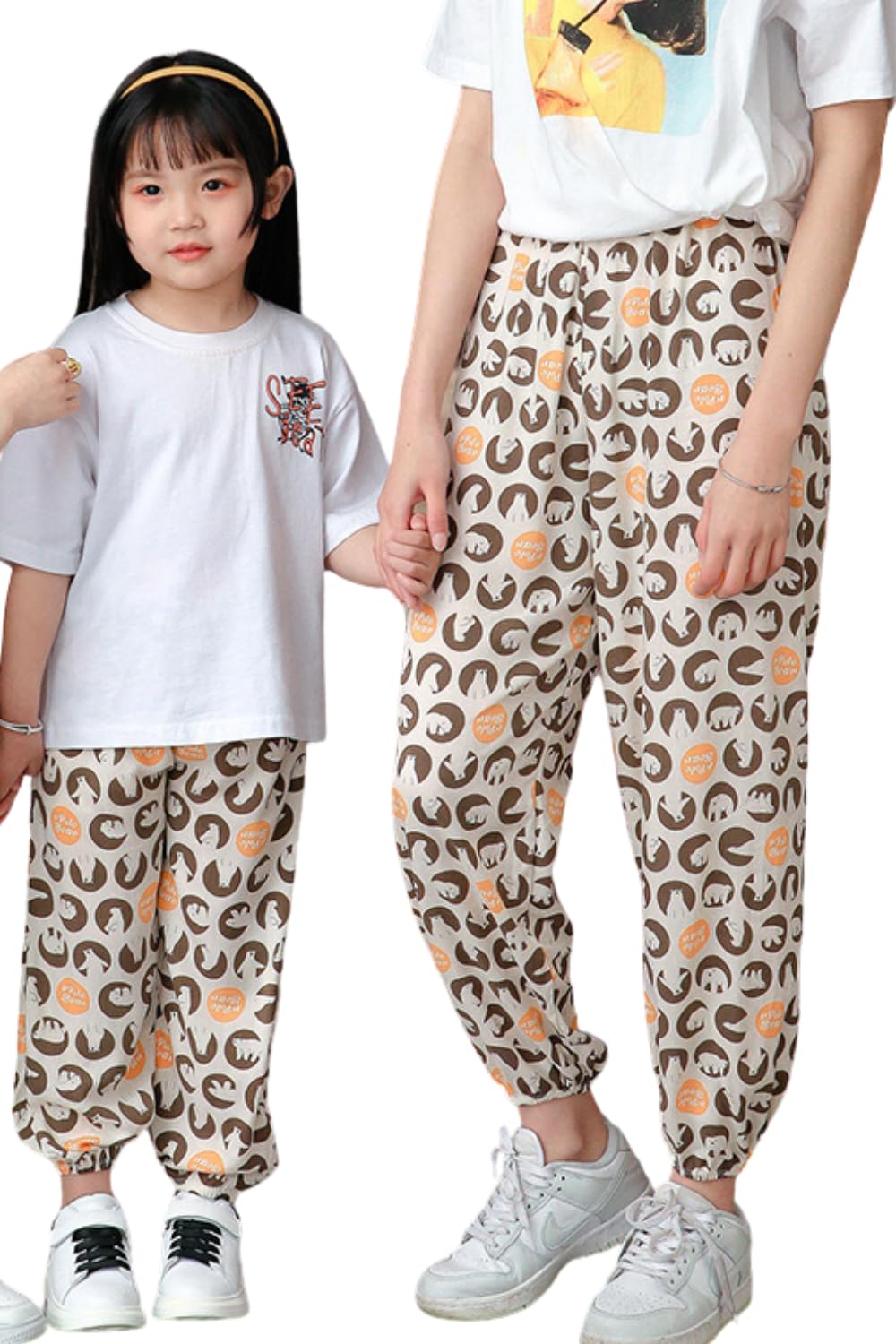 【送料無料】[EnDast] キッズ服 韓国子供服 長ズボン ロングパンツ 薄い 薄手 虫よけパンツ 涼しい 速乾 軽量 親子コーデ リンクコーデ おしゃれ ボトムス 美脚ストレッチ おでかけ 男の子 女の子 大人 ママ レディース 春 夏 色：B.シロクマ、サイズ：90